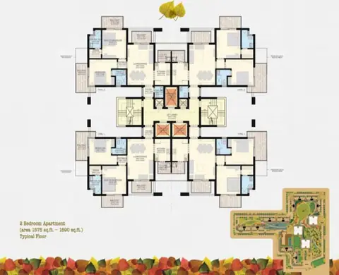 SS The Leaf 2BHK + 2T floor plan