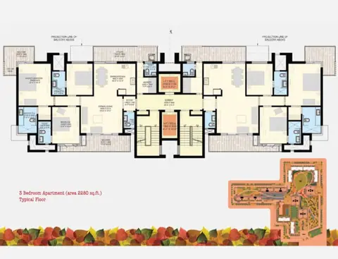 SS The Leaf 3BHK + SQ floor plan