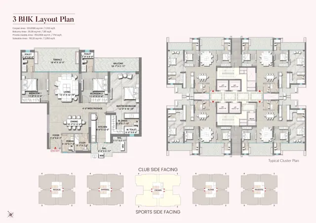 Suncity Monarch Residences 3 BHK floor plan