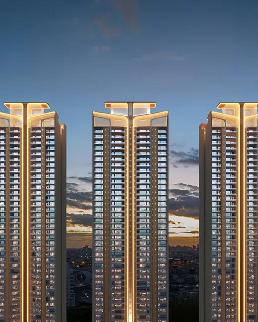 Suncity Monarch Residences — Five towers at dusk, exterior render