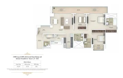 Tata Gurgaon Gateway 3BHK + Servant + Double Height Deck Balcony floor plan