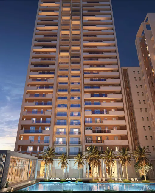 Tata La Vida — towers at dusk with pool (render)