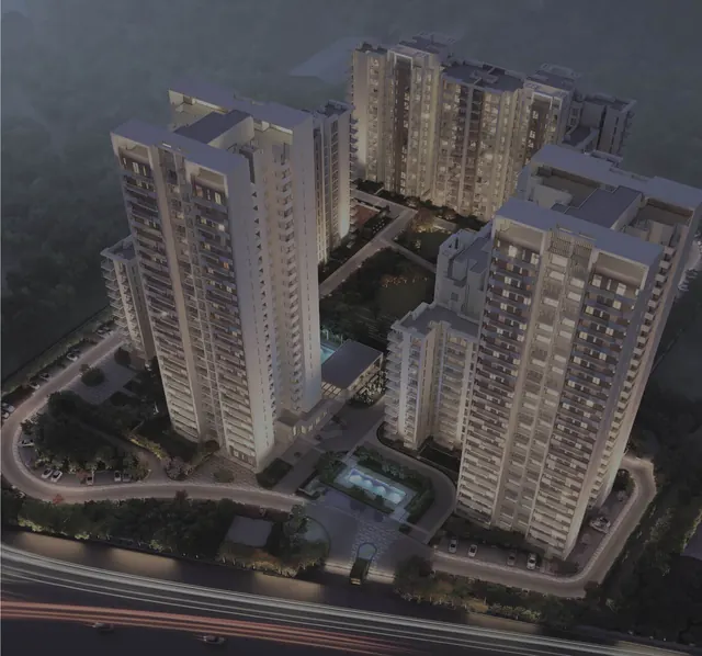 Tata La Vida — aerial tower view at dusk (render)