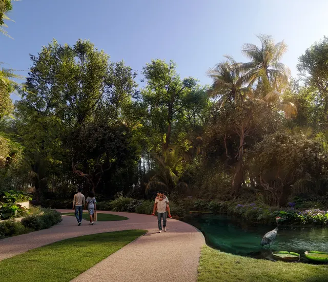 Trehan Iris Omara — forest walking trail and pond (render)
