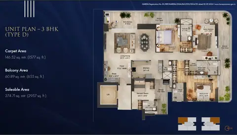 TREVOC Royal Residences 3 BHK + Servant floor plan
