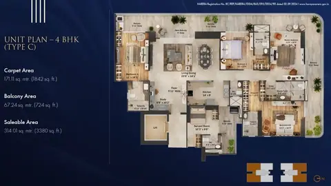 TREVOC Royal Residences 4 BHK + Servant floor plan
