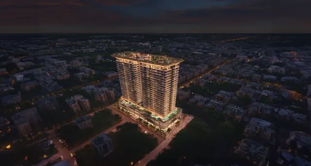 TREVOC Royal Residences — aerial night view (render)