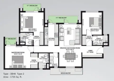 Umang Winter Hills 3 BHK+3T floor plan