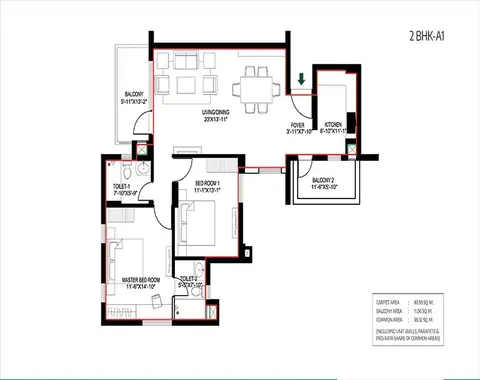 Vatika Gurgaon 21 2 BHK floor plan