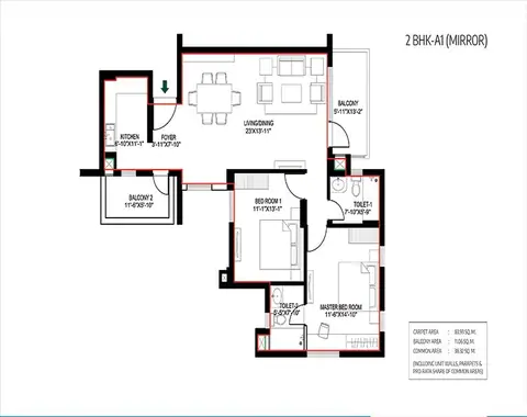 Vatika Gurgaon 21 2 BHK floor plan