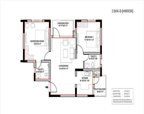 Vatika Gurgaon 21 2 BHK floor plan