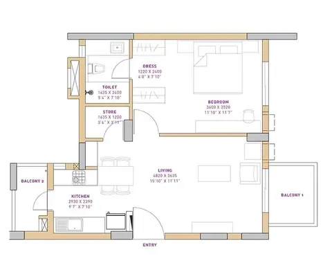 Vatika The Seven Lamps 1 BHK floor plan