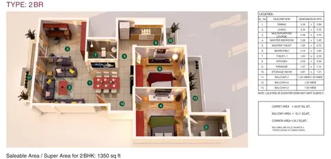 Vatika Xpressions 2BHK + Utility floor plan