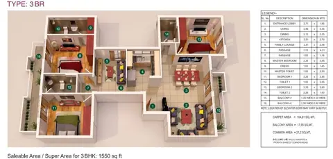 Vatika Xpressions 3BHK+Family Launge floor plan