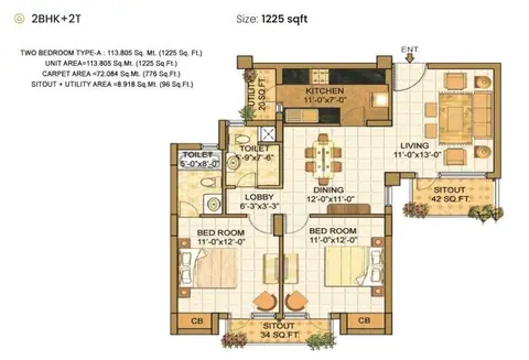 Vipul Lavanya 2BHK floor plan