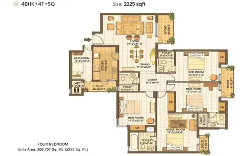Vipul Lavanya 4BHK + Servant floor plan