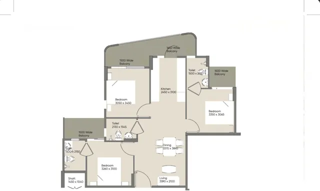 WAL Serenia 92 3 BHK Type 1 floor plan