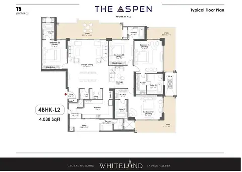 Whiteland The Aspen 4 BHK - L floor plan