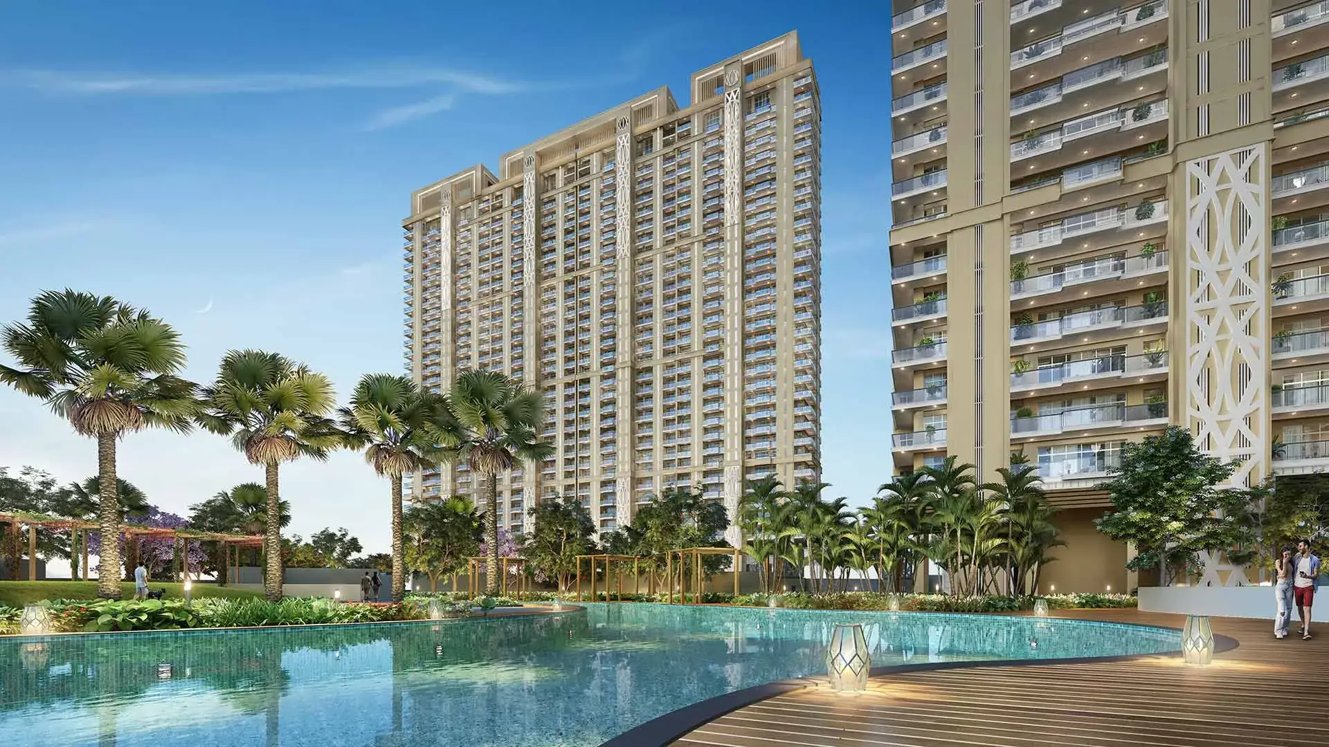 Whiteland The Aspen — towers with resort pool (render, 1920px banner)