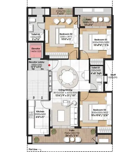 Whiteland Blissville 3 BHK + 3T floor plan