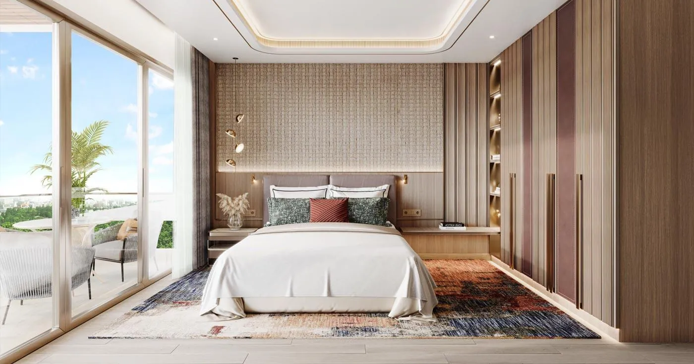Calm bedroom in warm neutral tones